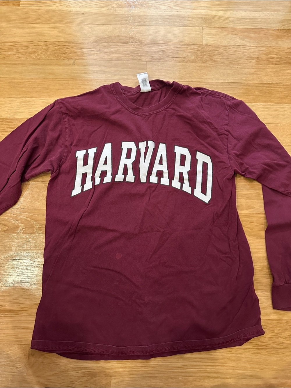 Gildan Maroon Long Sleeve Harvard Tee with White Lettering